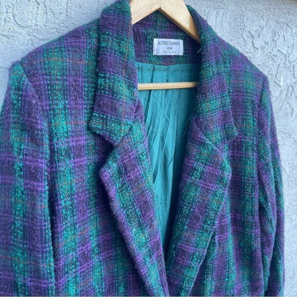 VNTG Oversized Plaid Blazer SZ 12 Purple & Green Wool Jacket Twee Preppy Quirky - Picture 3 of 7